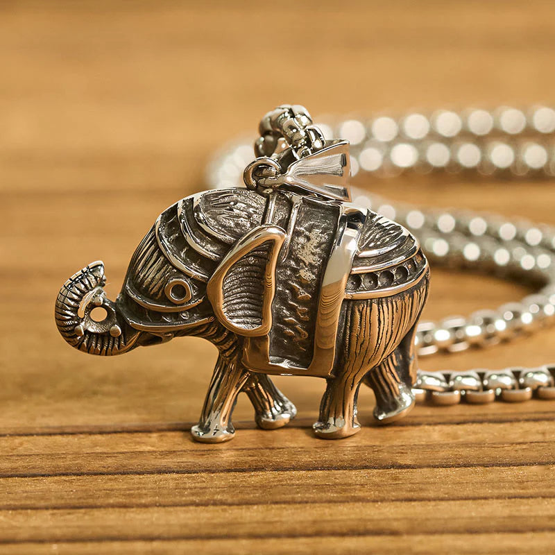 Buddha Stones Titanium Steel Elephant Strengthen Necklace Pendants