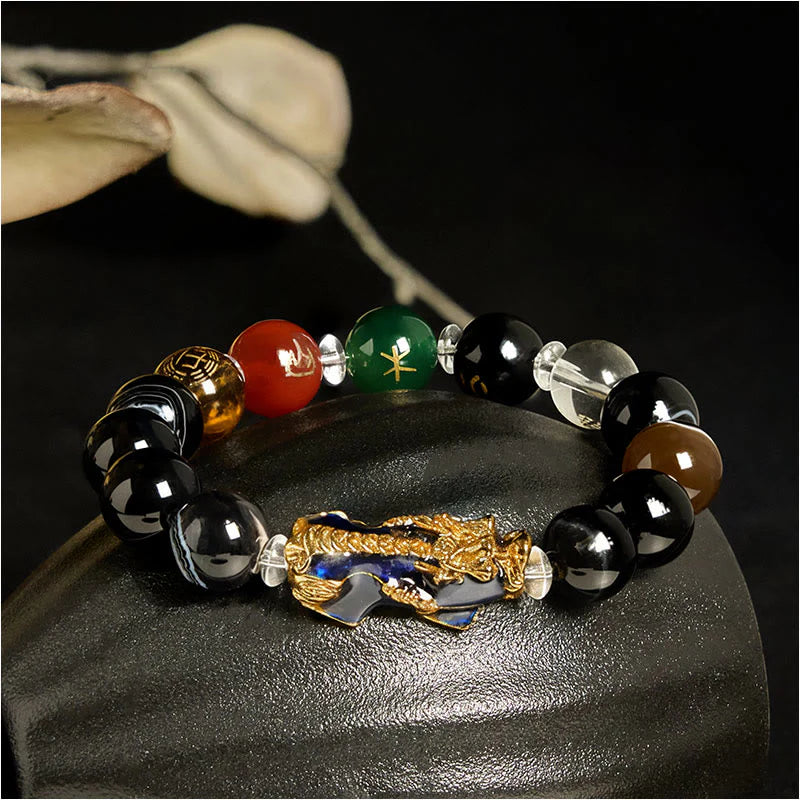 Buddha Stones Sardonyx Beads Five Elements Change Color Pi Xiu Positive Bracelet