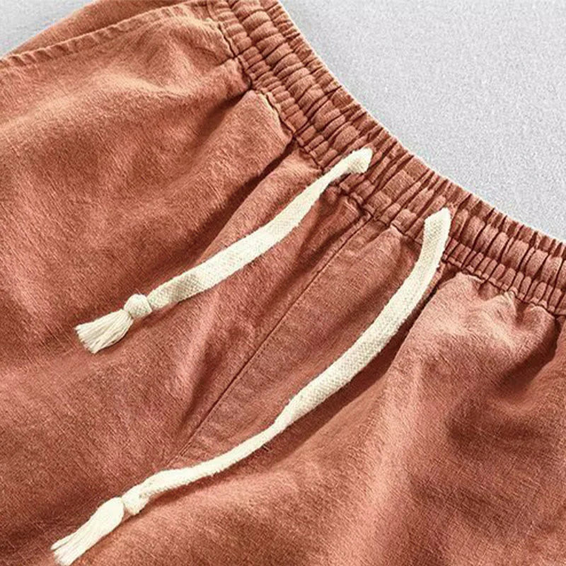Buddha Stones Drawstring Elastic Waist Cotton Men's Shorts With Pockets