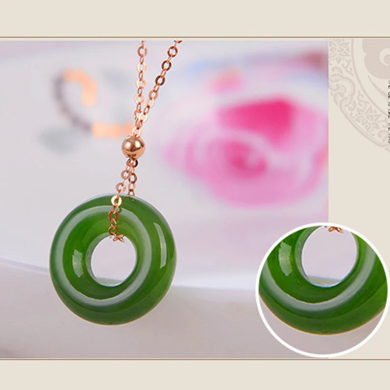 Round Cyan Jade Healing 14k Gold Plated Copper Necklace Pendant