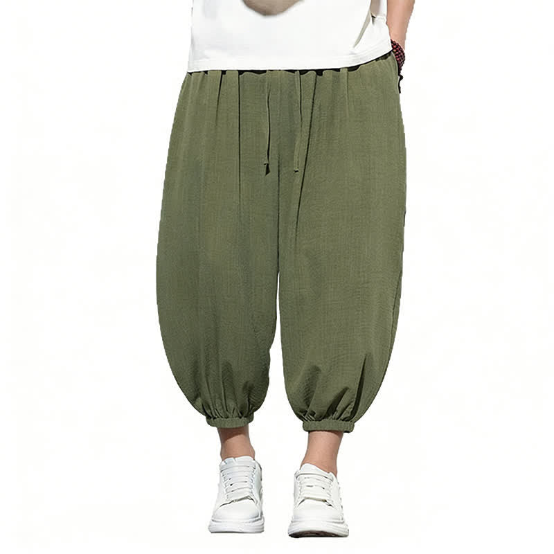 Buddha Stones Spring Solid Color Drawstring Elastic Design Men's Harem Capri Pants