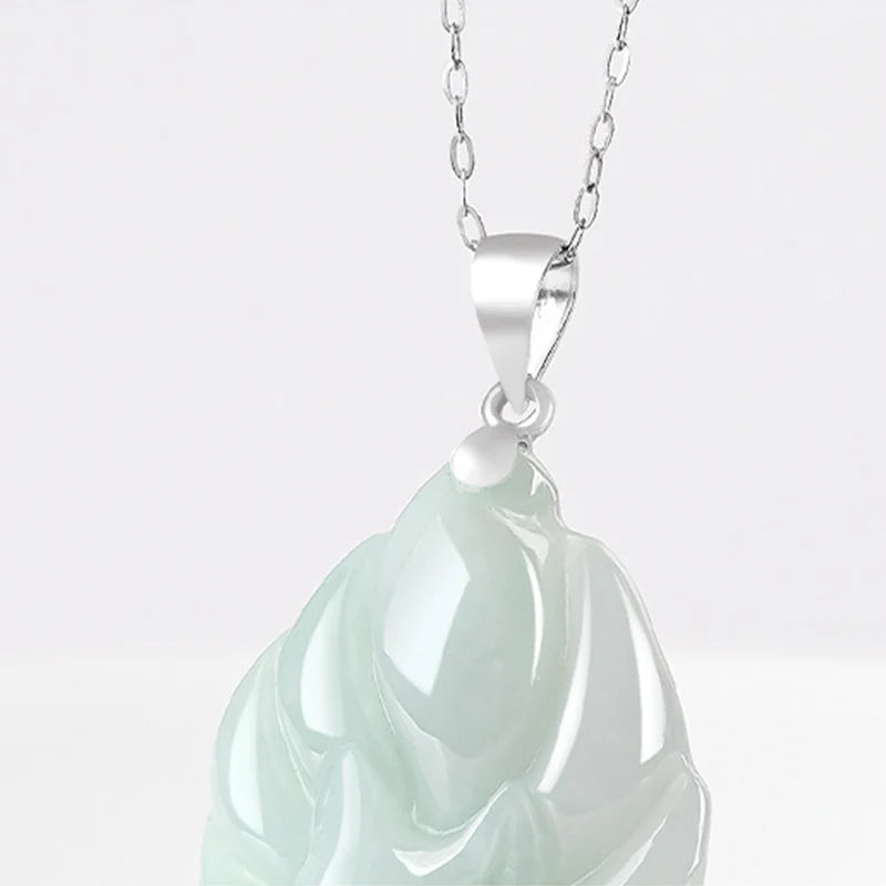 Buddha Stones Natural Jade Nine Tailed Fox Prosperity Titanium Steel Chain Necklace Pendant