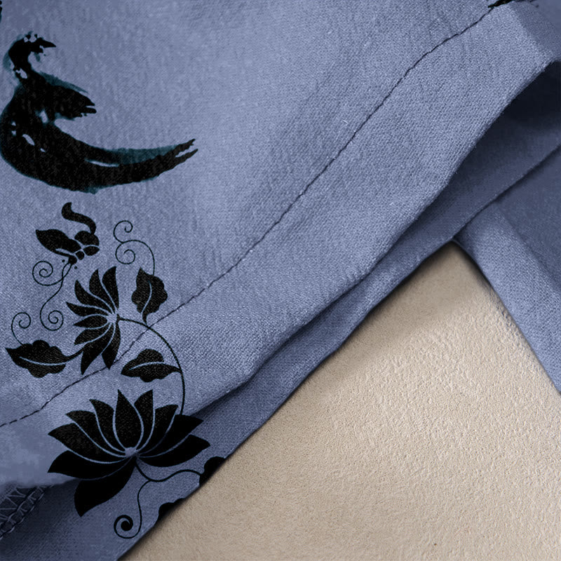 Buddha Stones Cotton Casual Dharma Wheel Lotus OM Pattern Women's Elastic Waist Pants With Pockets