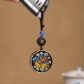 Buddha Stones PiXiu Copper Coin Ebony Wood Luck Attract Wealth Key Chain Decoration