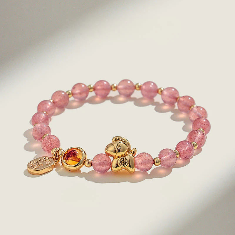 Buddha Stones Year Of The Horse Strawberry Quartz Citrine Red Agate Pink Crystal Love Bracelet