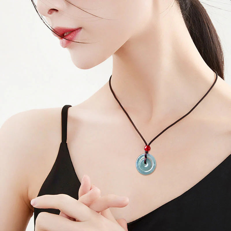 FREE Today: Auspicious and Protection Green Jade Double Peace Buckle Necklace Pendant