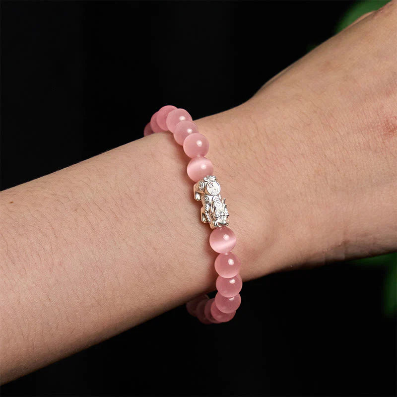Buddha Stones Natural Cat's Eye Beads 990 Sterling Silver Pixiu Positive Bracelet
