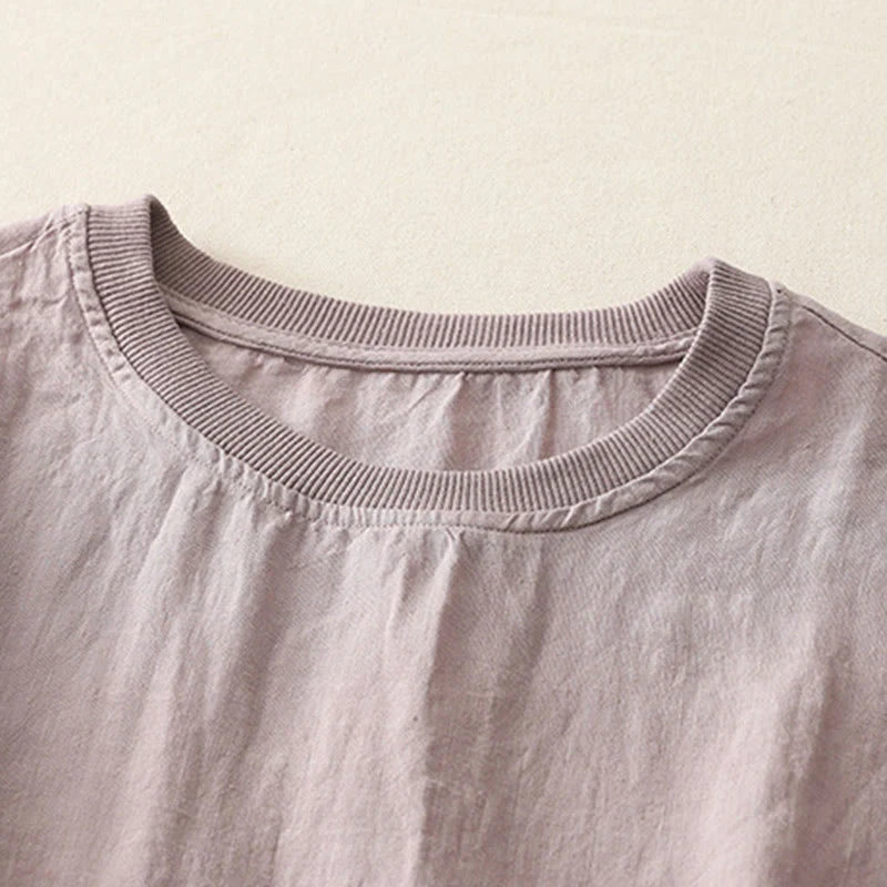 Buddha Stones Plain Threaded Crew Neck Design Women's Polyester Short Sleeves Shirt