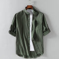Buddha Stones Vintage Casual Plain Single Breasted Three Quarter Sleeve Men's Cotton Linen Shirt With Pocket