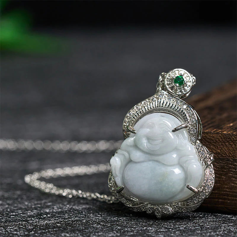 Buddha Stones Jade Laughing Buddha Abundance Necklace Pendant