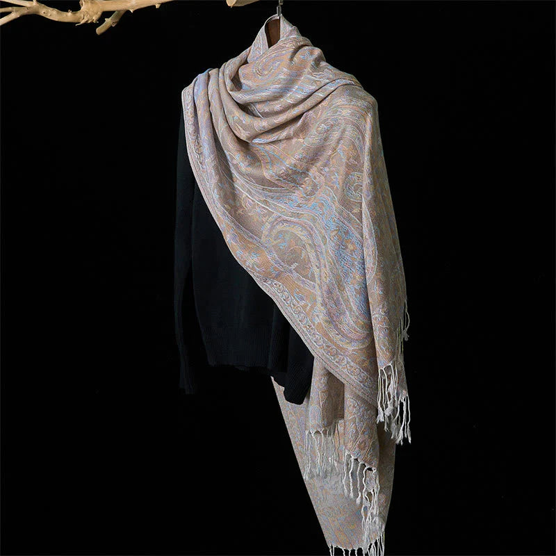 Buddha Stones Spring Cashew Flower Leaves Vines Geometric Pattern Tassel Soft Scarf Shawl