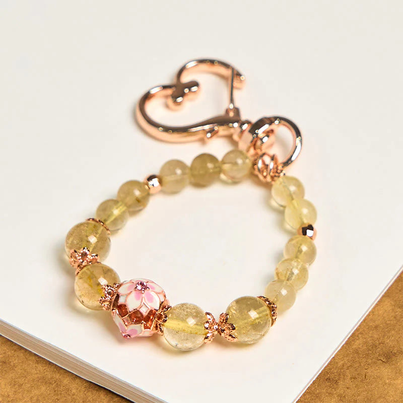 Buddha Stones Golden Rutilated Quartz Wealth Key Chain Hanging Decoration