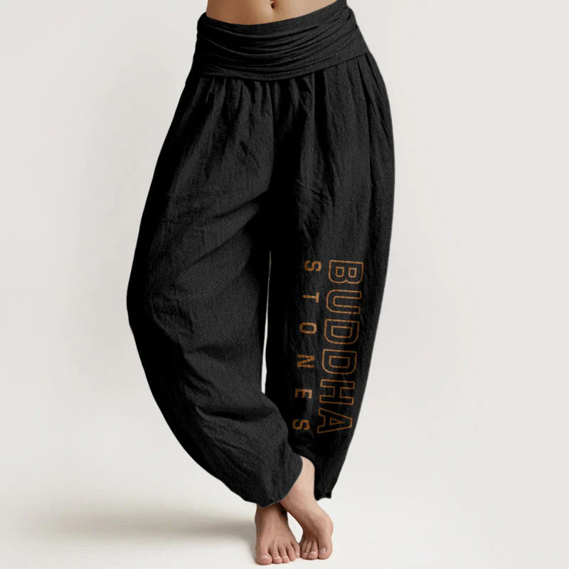 Buddha Stones Solid Color Pure Cotton 'Buddha Stones' Word Women's Elastic Waist Harem Pants
