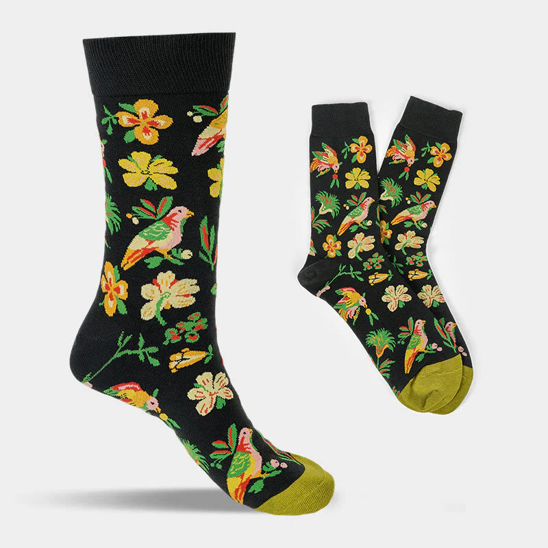 Buddha Stones Blooming Flower Bird Pattern Men Women Unisex Cotton Crew Socks