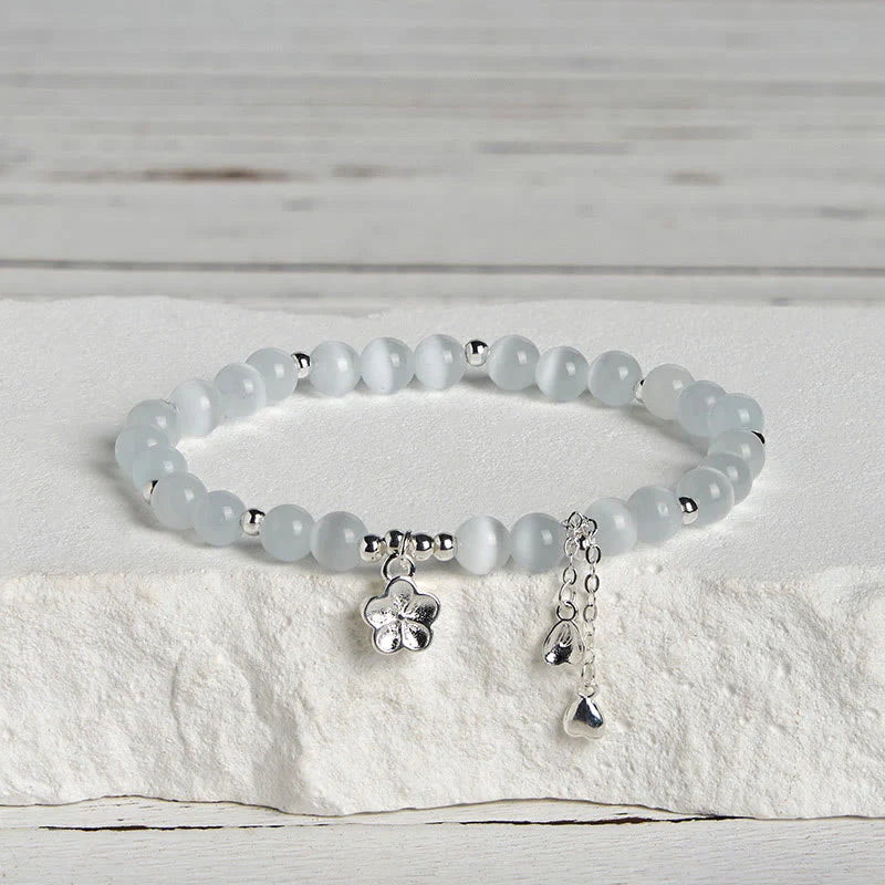 Buddha Stones Natural Cat's Eye Cherry Blossom Peace Bracelet