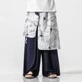Buddha Stones Summer Flying Crane Design Cotton Men's Wide Leg Pants With Pockets