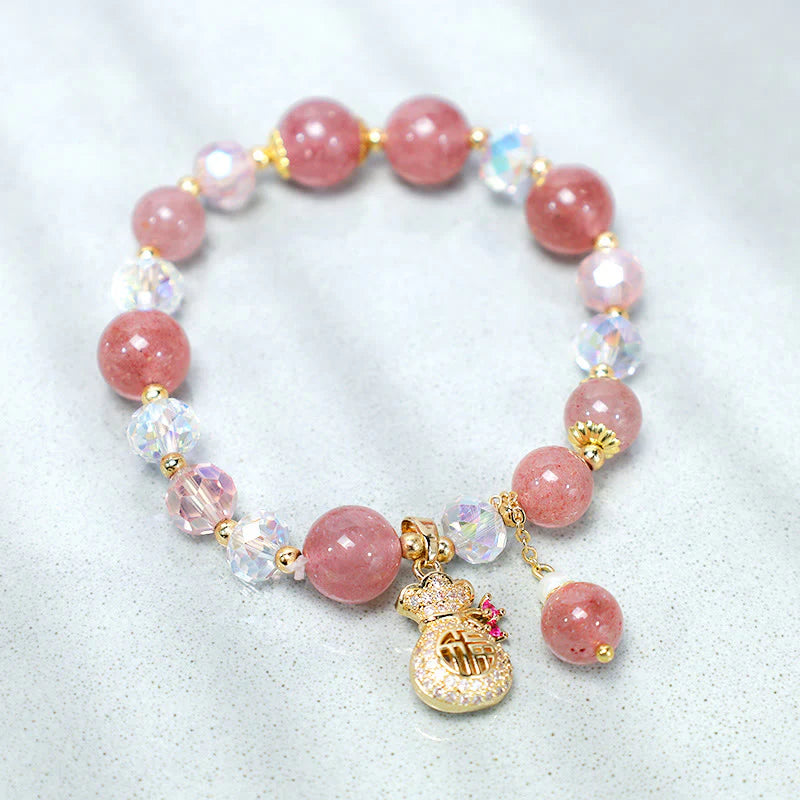 FREE Today: Love Healing Natural Strawberry Quartz Crystal Money Bag Charm Positive Bracelet