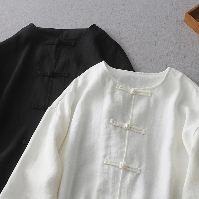 Buddha Stones Solid Color Button Long Sleeve Women's Shirt