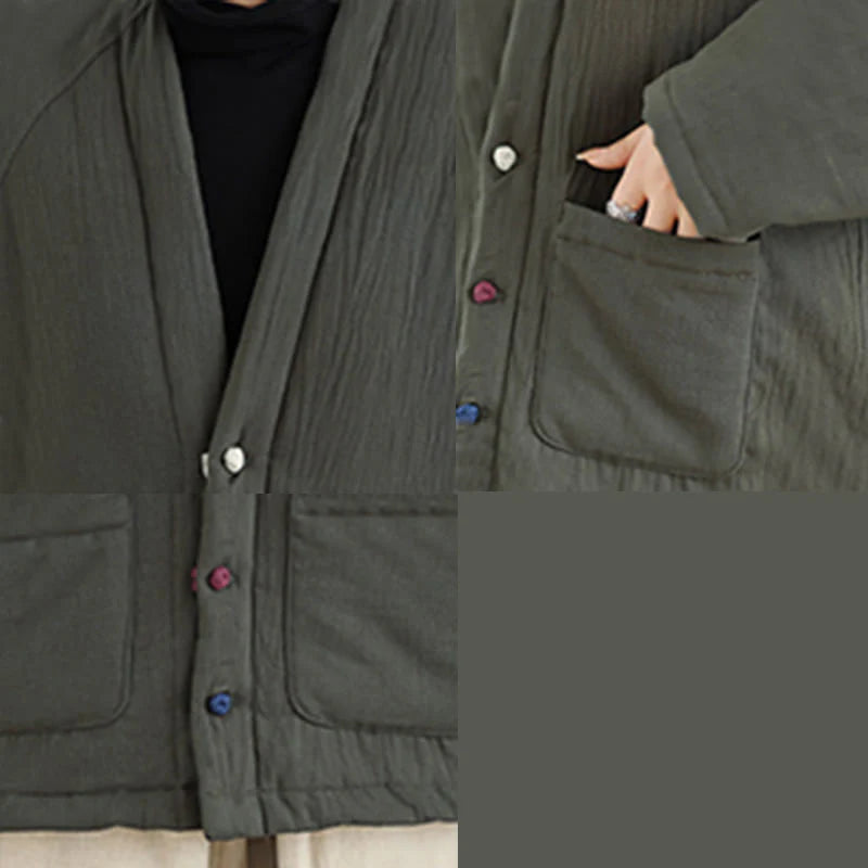 Buddha Stones Winter Long Sleeve Cotton Women's Thermal Jacket With Pockets