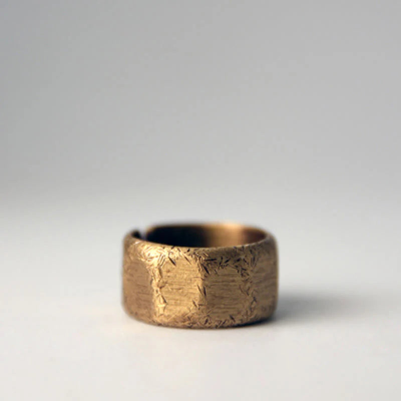 Buddha Stones Tibetan Simple Design Copper Brass Frosted Wealth Ring
