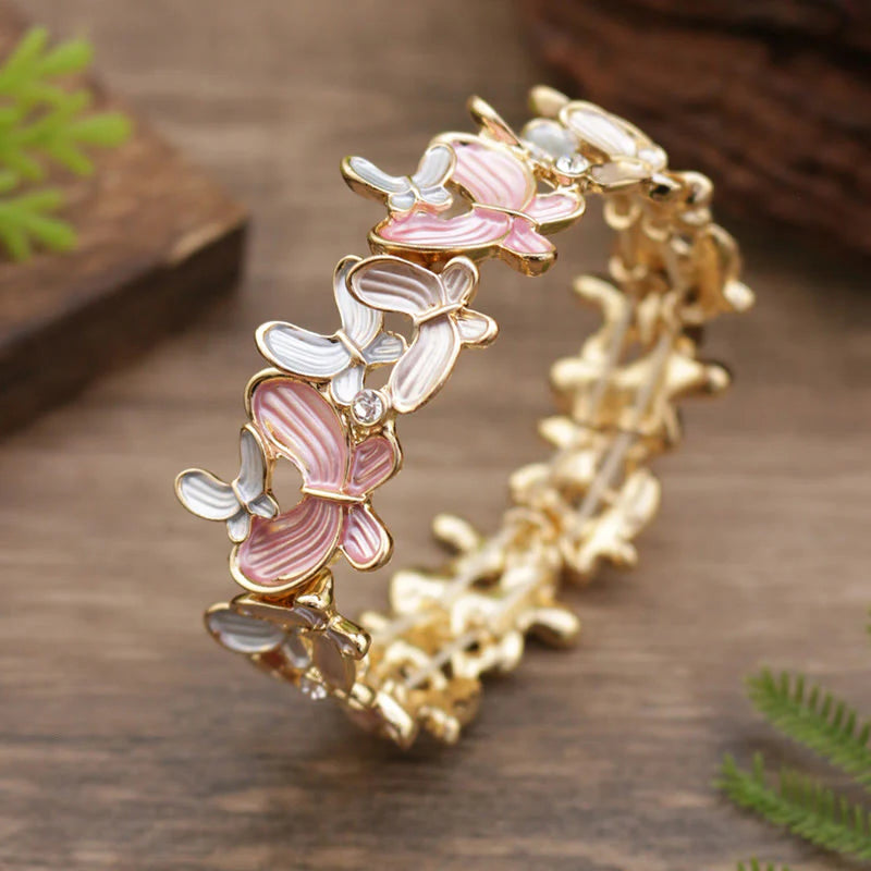 Buddha Stones Colorful Butterfly Love Alloy Elastic Bracelet Bangle