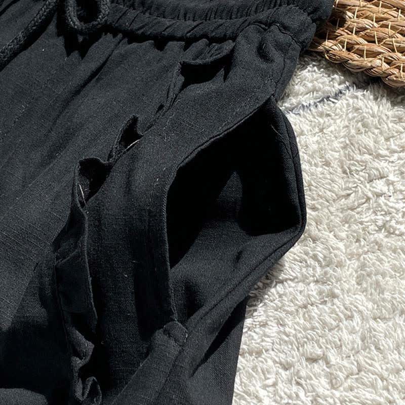 Buddha Stones Summer Drawstring Ruffle Elastic Waist Women's Shorts With Pockets