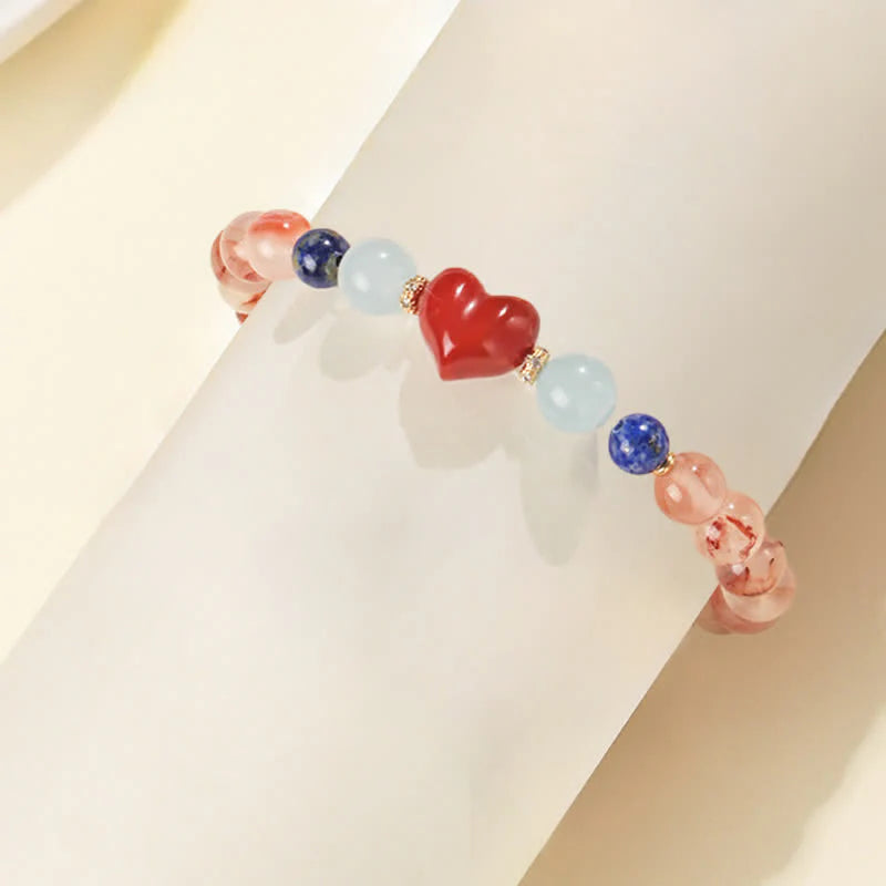 Buddha Stones Heart Design South Red Agate Lapis Lazuli Success Bracelet