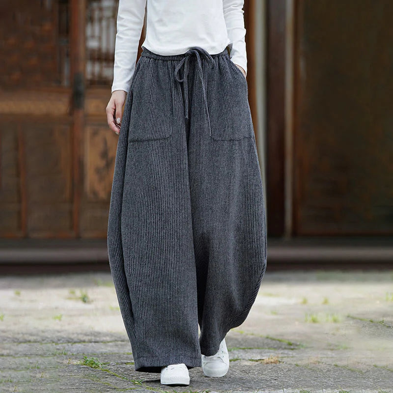 Buddha Stones Winter Men's Pure Color Drawstring Design Cotton High Waist Pants With Pockets