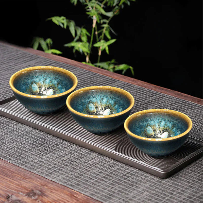 Buddha Stones Vintage Handmade Chinese Jianzhan Blue Colorful Glaze Ceramic Teacup Ceramic Kung Fu Tea Cup