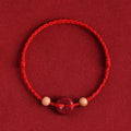 Buddha Stones Peach Wood Peace Buckle Cinnabar Wealth String Bracelet Anklet