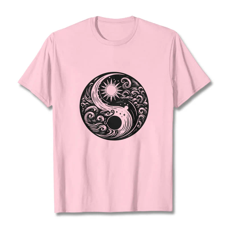 Buddha Stones Sun Moon Waves Yin Yang Pattern Cotton Tee T-shirt