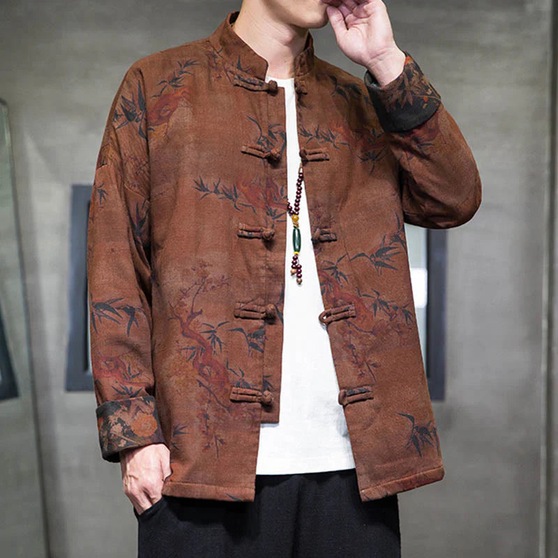 Buddha Stones Frog-Button Chinese Tang Suit Long Shirt Cotton Men Jacket Clothing