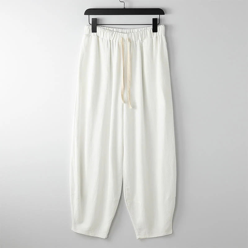 Buddha Stones Summer Solid Color Drawstring Ankle-Length Men's Harem Pants With Pockets