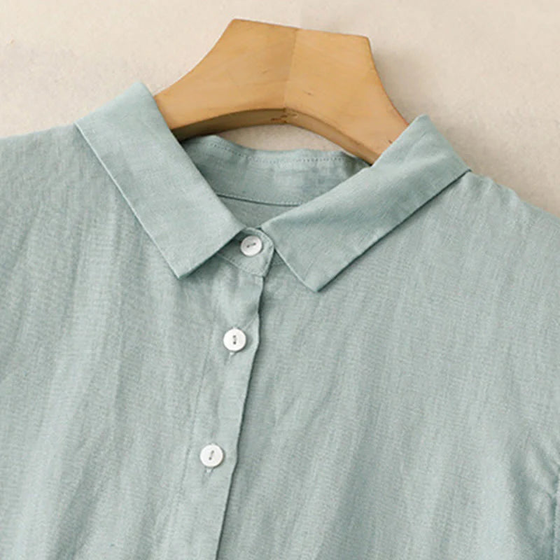 Buddha Stones Fall Commute Plain Buttons Design Long Sleeve Cotton Midi Dress With Pockets