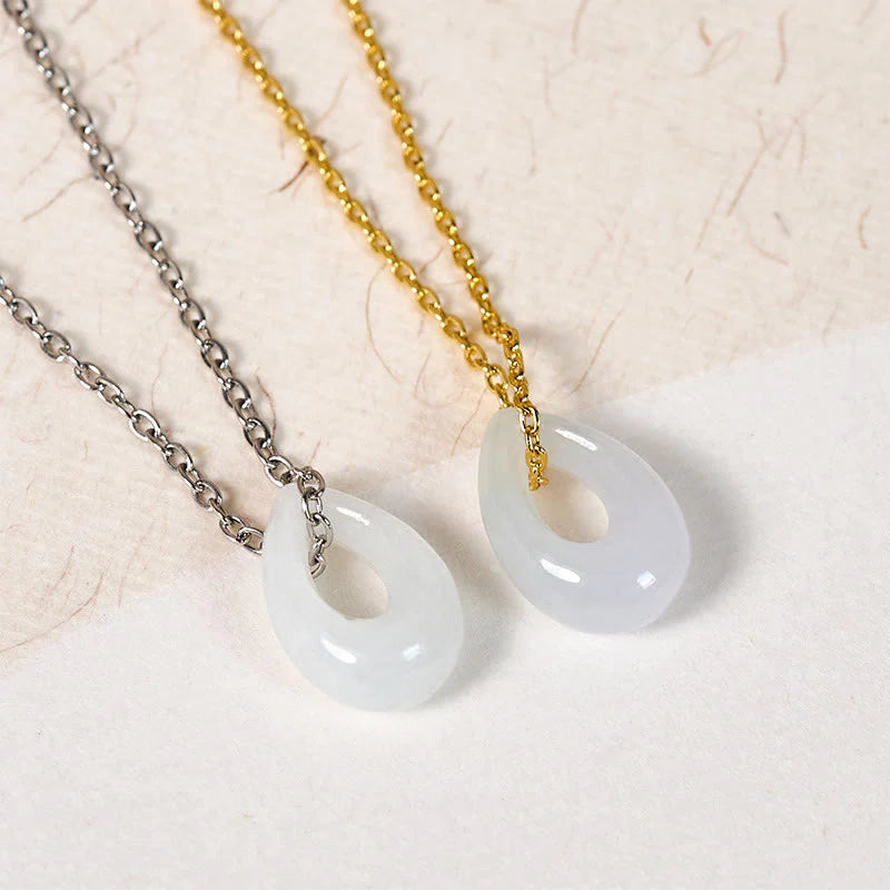 Buddha Stones Water Droplet White Jade Luck Necklace Pendant