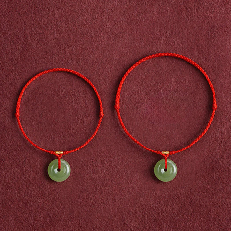 Buddha Stones Natural Hetian Jade Peace Buckle String Abundance Bracelet Anklet