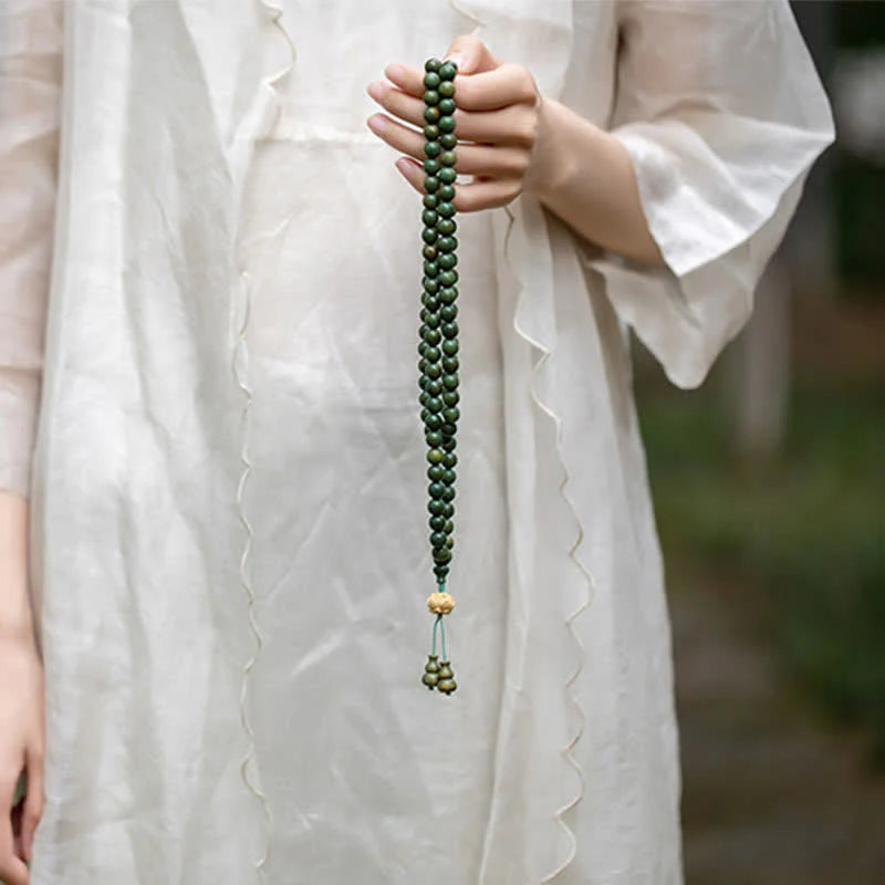 Buddha Stones 108 Mala Beads Green Sandalwood Boxwood Lotus Positive Bracelet (Extra 35% Off | USE CODE: FS35)