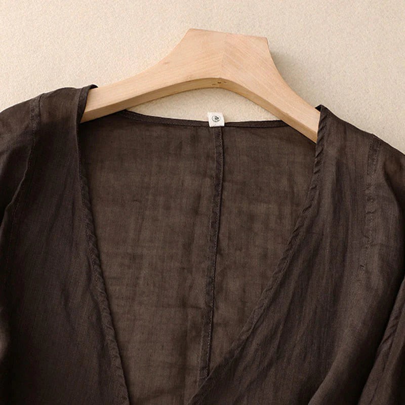 Buddha Stones Summer Plain Long Sleeve Lace-up Open Front Women's Kimono