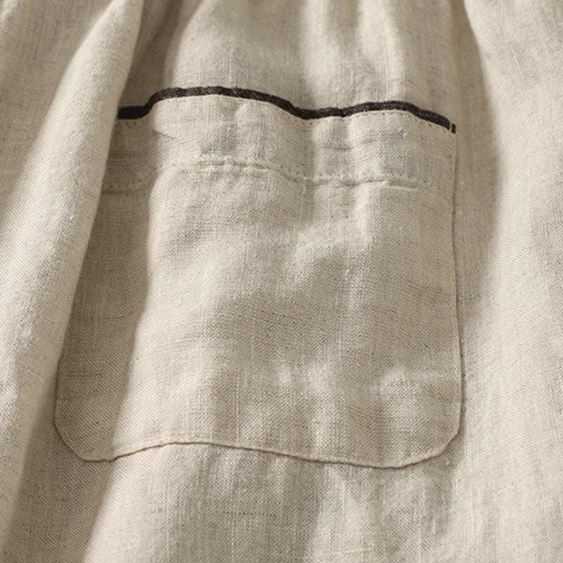 Buddha Stones Summer Casual Pure Color Drawstring 9 Length Cotton Linen Women's Harem Pants With Pockets
