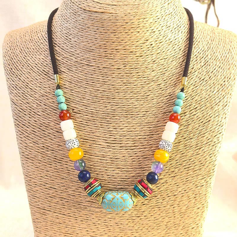 Buddha Stones Tibetan Handmade Turquoise Beads Balance Necklace Pendant