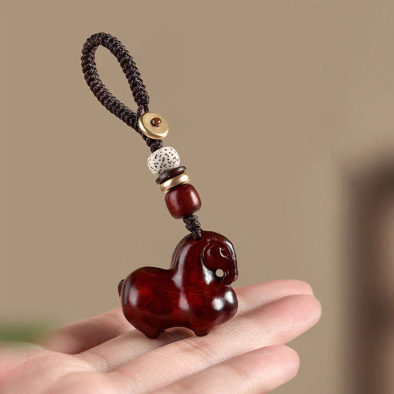 Buddha Stones Year Of The Horse Small Leaf Red Sandalwood Balance Key Chain