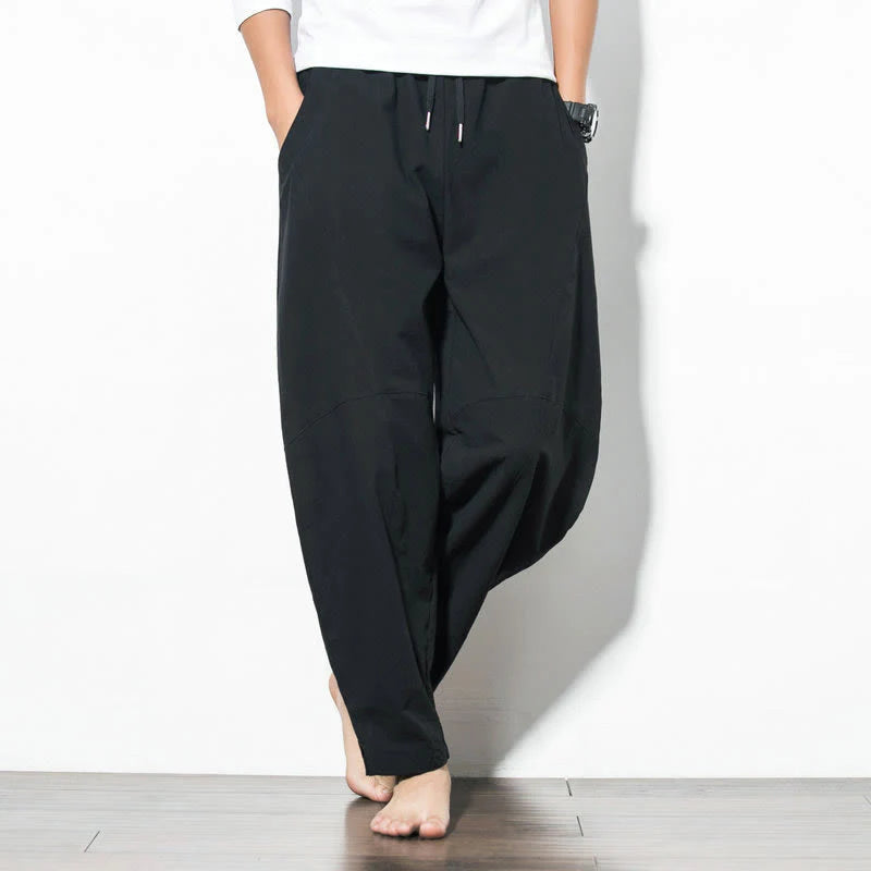 Buddha Stones Casual Men's Solid Color Cotton Drawstring Pants With Pockets