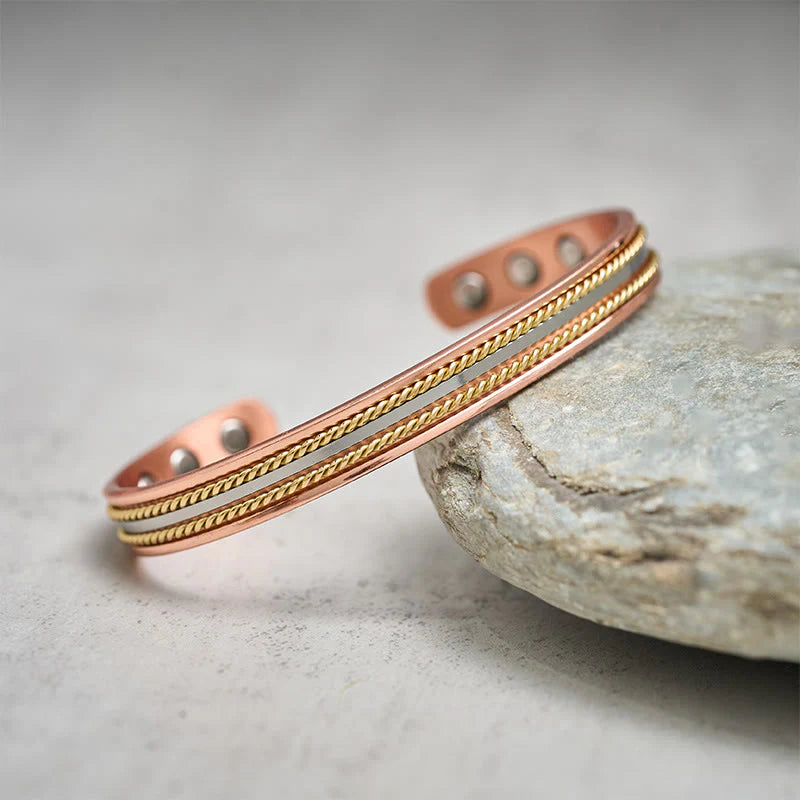 Buddha Stones Retro Twisted Design Copper Open Wealth Luck Cuff Bracelet Bangle Ring