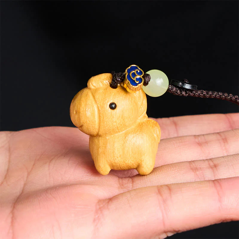 Buddha Stones Hoping You Have a Joyful Year Year of the Horse Rainbow Eucalyptus Small Leaf Red Sandalwood Key Chain Includes Gift Message Card