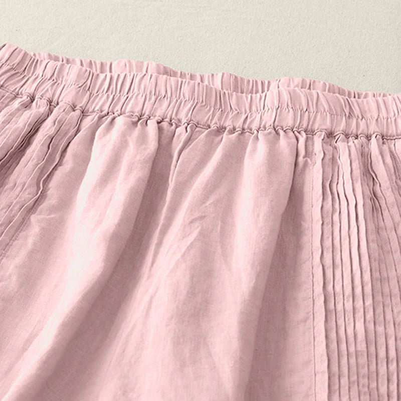 Buddha Stones Casual Plain Tucker Pleats Elastic Women's Polyester Wide Leg Pants With Pockets
