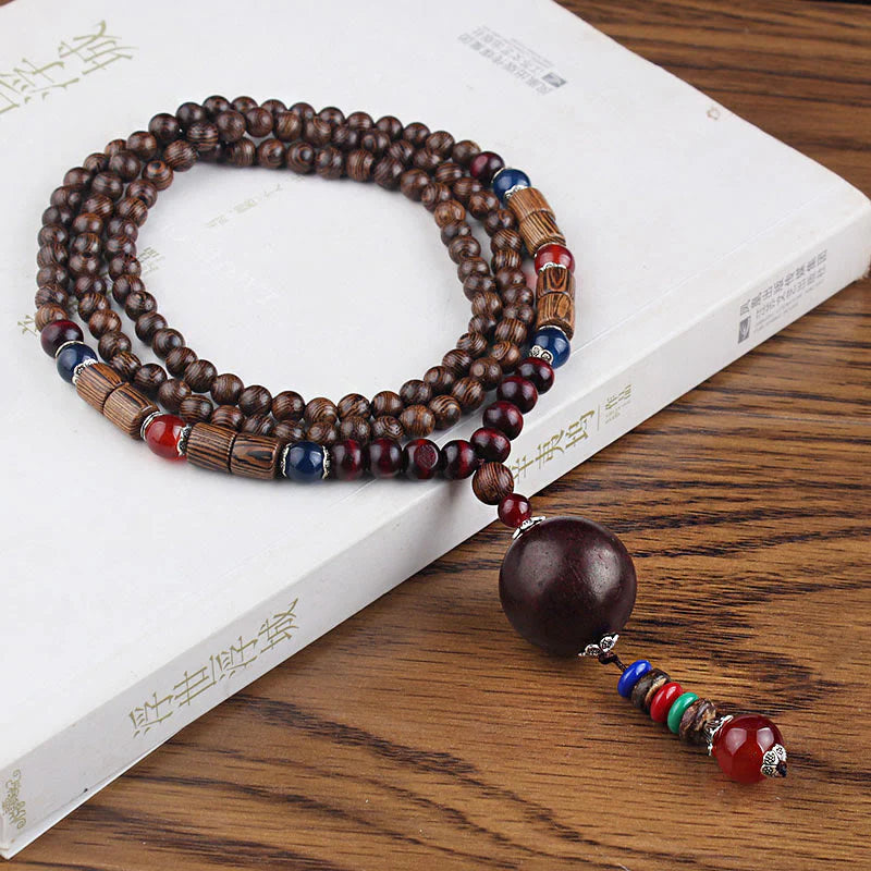 Buddha Stones Tibetan Wenge Wood Bodhi Seed Agate Balance Peace Necklace Pendant (Extra 40% Off | USE CODE: FS40)