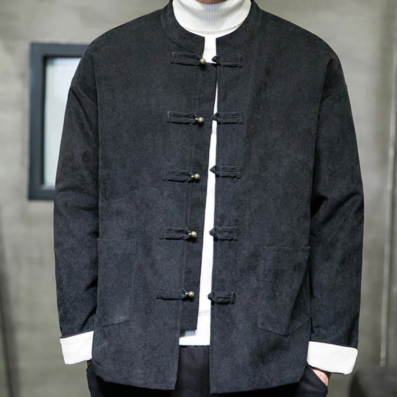 Buddha Stones Solid Color Frog-button Men's Jacket Shirt Clothing