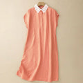 Buddha Stones Summer Hollow Lace Design Lapel Sleeveless Cotton Midi Dress With Pockets