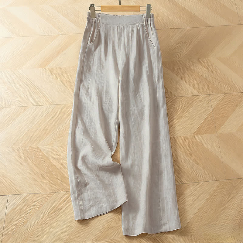 Buddha Stones Women's Spring High Elastic Waist Wide Leg Long Pants With Side Pockets