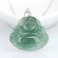 Buddha Stones Laughing Buddha Jade Protection Calm Titanium Steel Chain Necklace Pendant